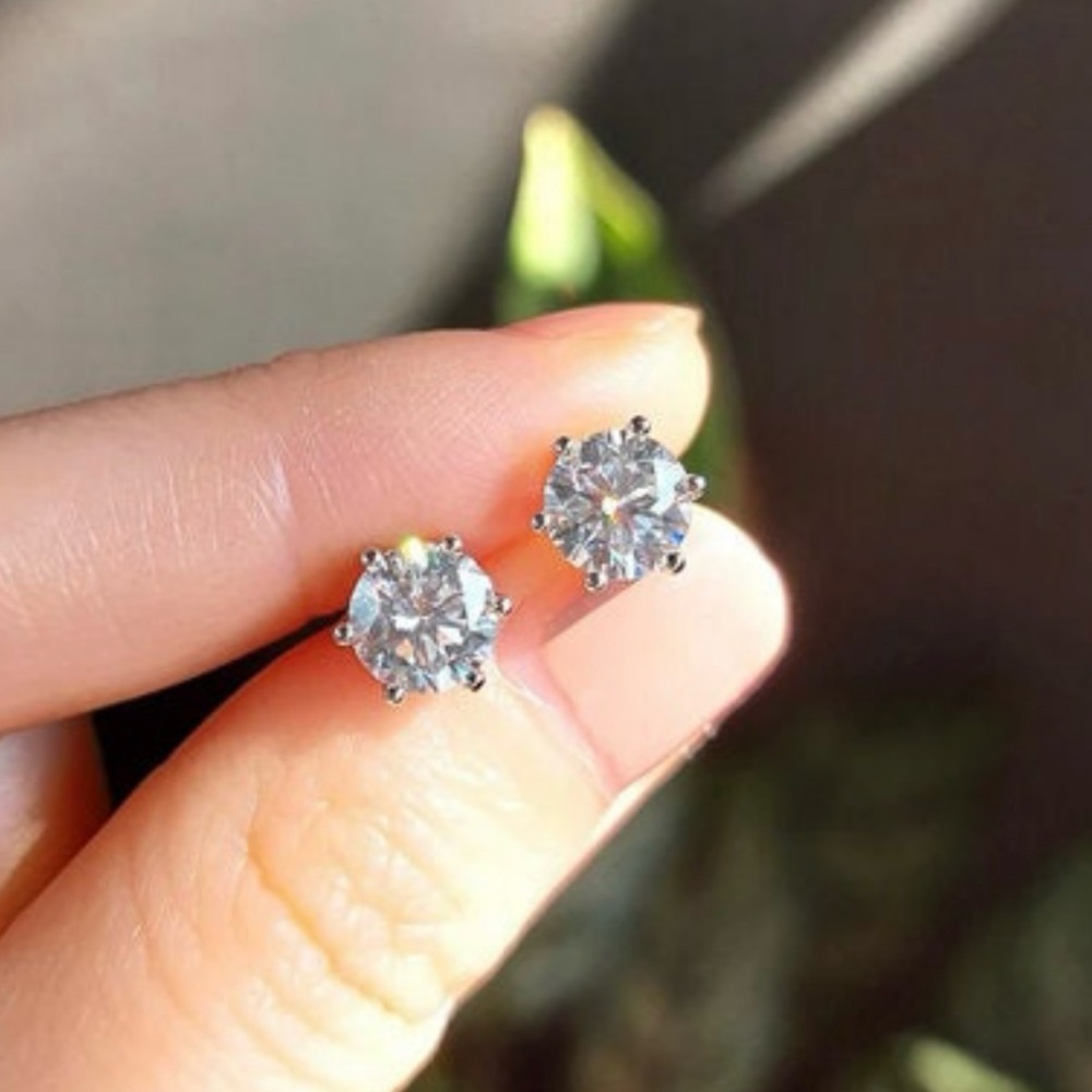 2 CT tw Moissanite Six Prong Stud Earrings - Picture 3 of 5